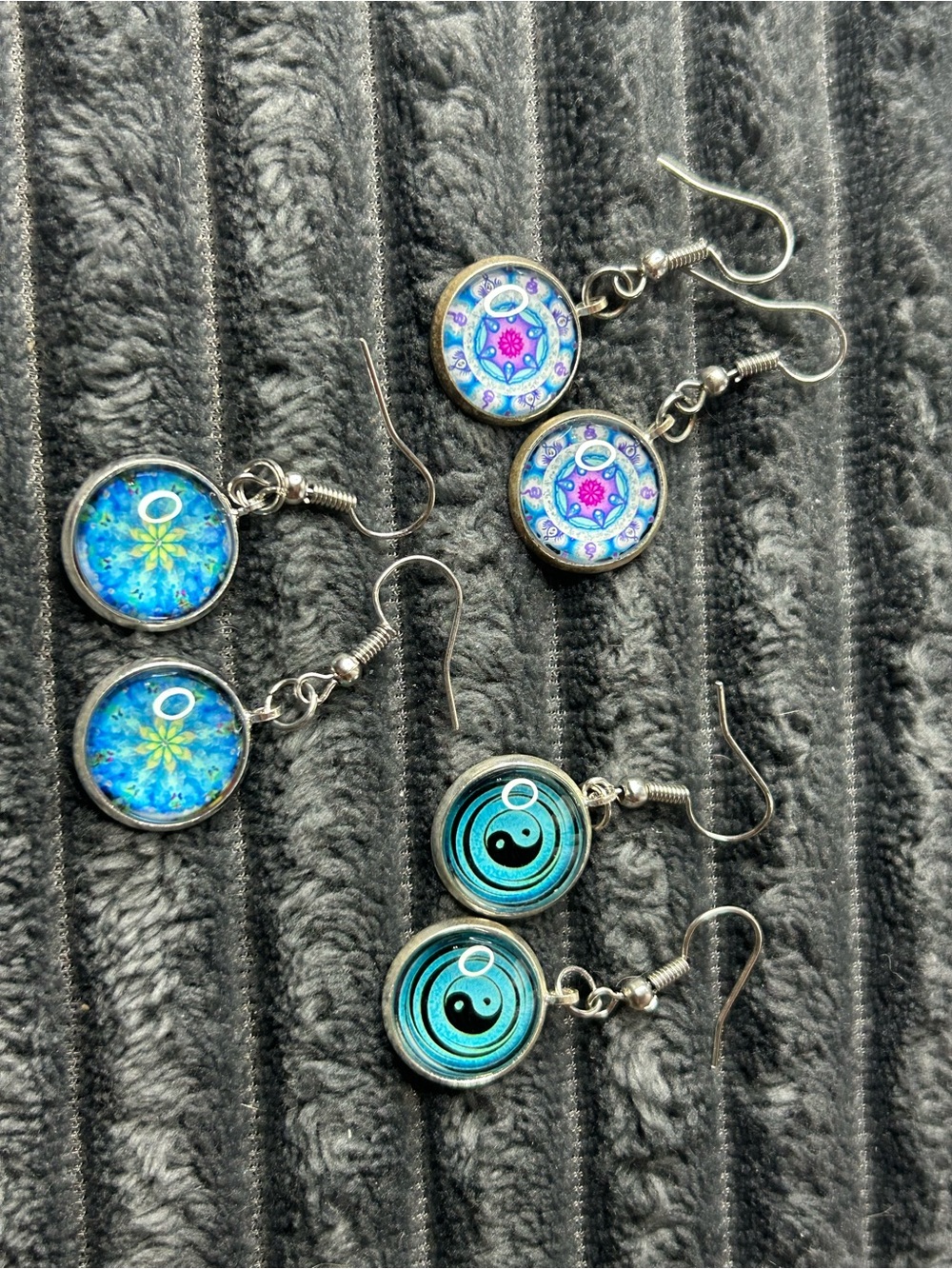 Lot of 3 Pairs of Glass Cabochon Dangle Earring Set
